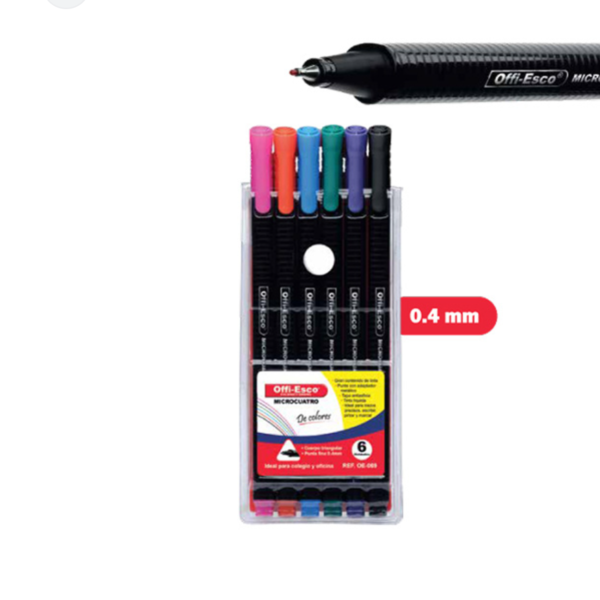 Set de Bolígrafos Microcuatro Offi-Esco (0.4 mm, 6 Colores)